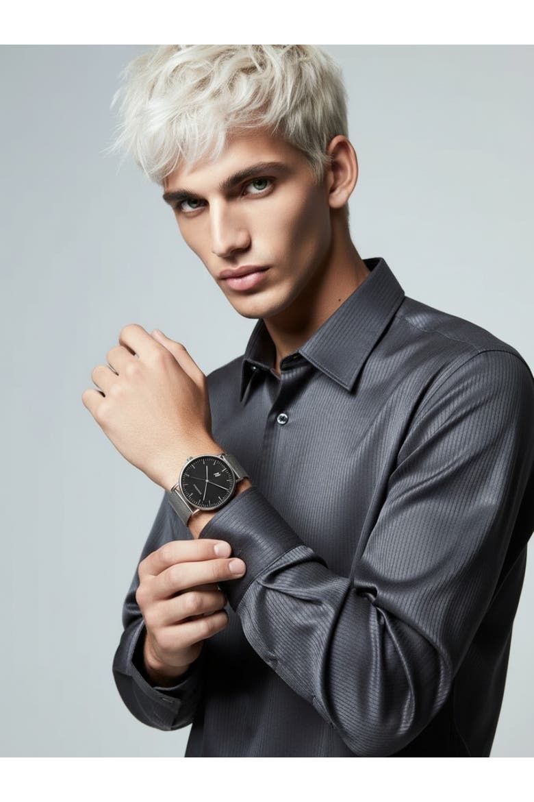 Advance Night Cap Mesh Bracelet Watch, 40MM, Alternate, color, Hushed Silver/Obsidian Black