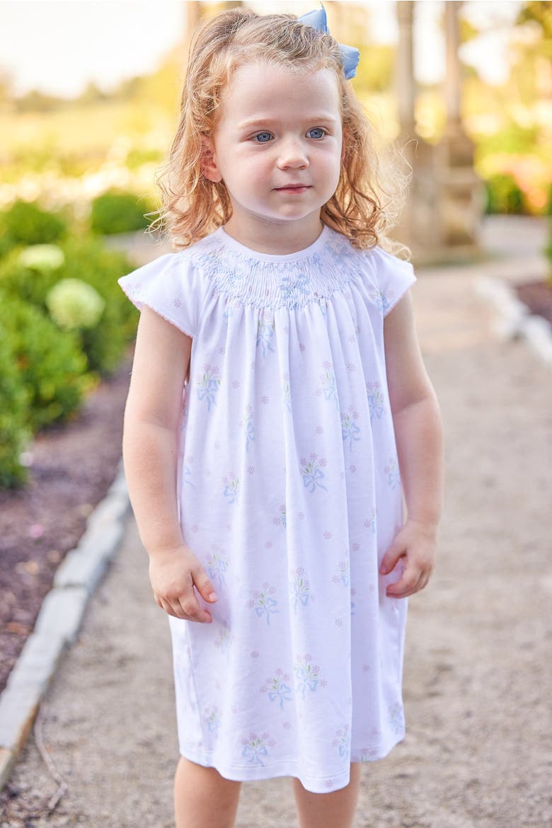 Kids' Smocked Bishop Dress, Alternate, color, Blue Bow Bouquet
