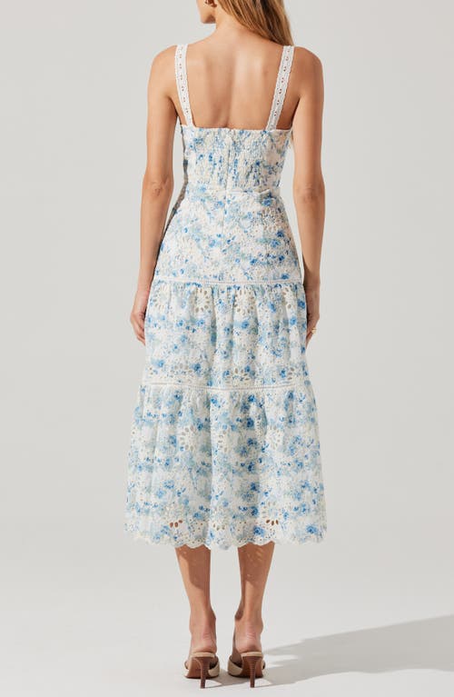 Astr Pellagia Floral Eyelet Midi Dress In Blue And White In Blue