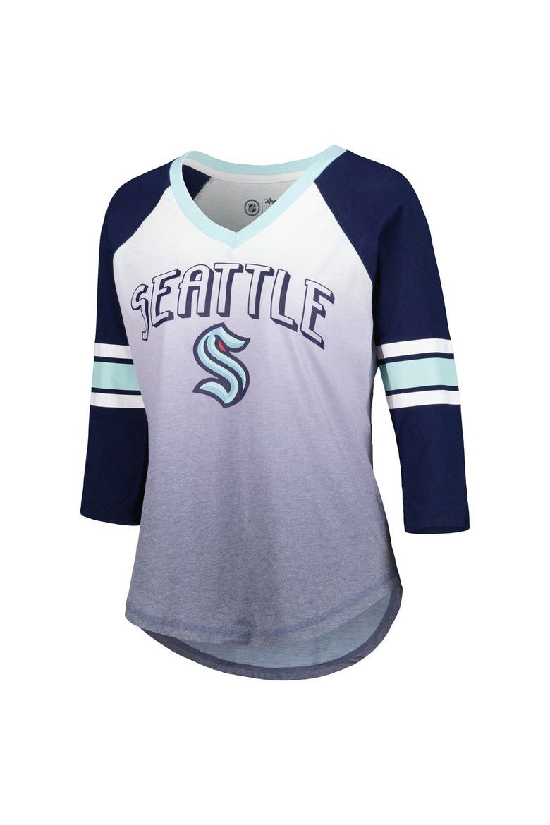 Women's G-III 4Her by Carl Banks Deep Sea Blue Seattle Kraken Lead Off Tri-Blend Raglan 3/4-Sleeve V-Neck T-Shirt, Alternate, color, Navy