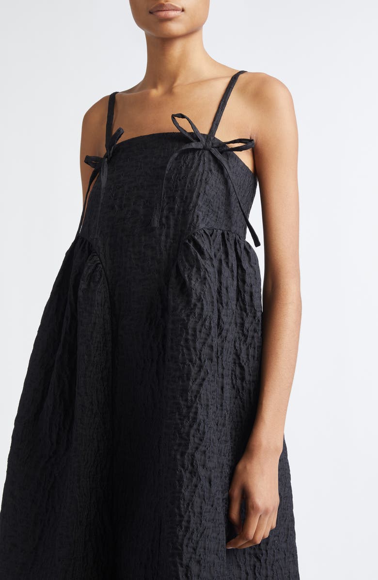 Cecilie Bahnsen Ambra Floral Lobelia Matelassé Babydoll Dress, Alternate, color, Black