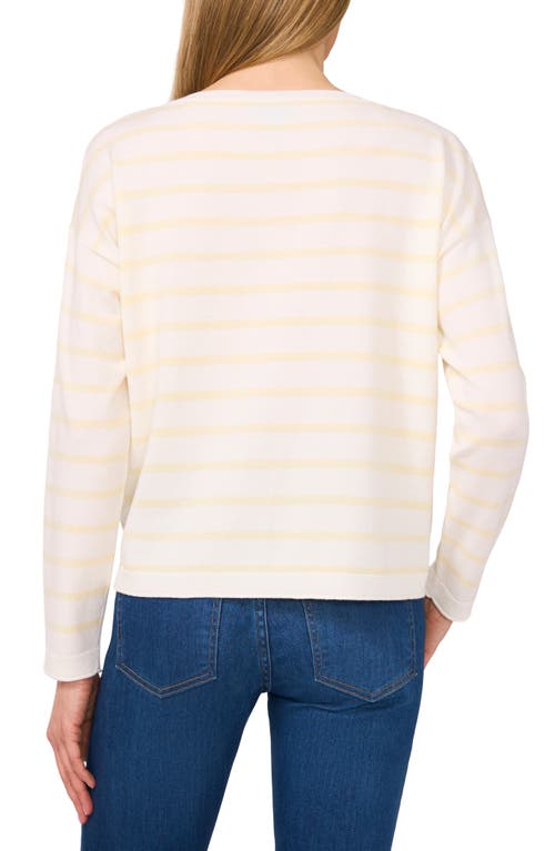 Shop Cece Stripe Crewneck Sweater In Antique White/cream Yellow