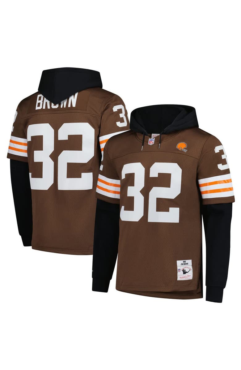 Mitchell & Ness Men's Mitchell & Ness Jim Brown Brown Cleveland Browns Player Name & Number Hoodie Legacy Jersey, Alternate, color, Brown