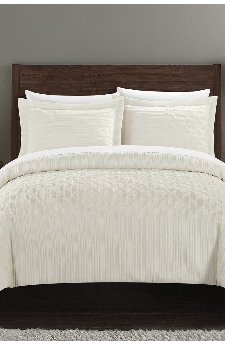 CHIC Jazmaine Embossed & Embroidered Geometric Interlaced Pattern King Comforter Set - Beige, Main, color,
