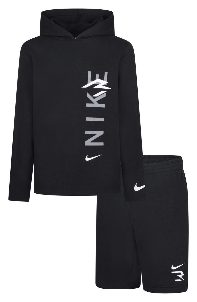 3 Brand Kids' Logo Pullover Hoodie & Shorts Set, Main, color, Black