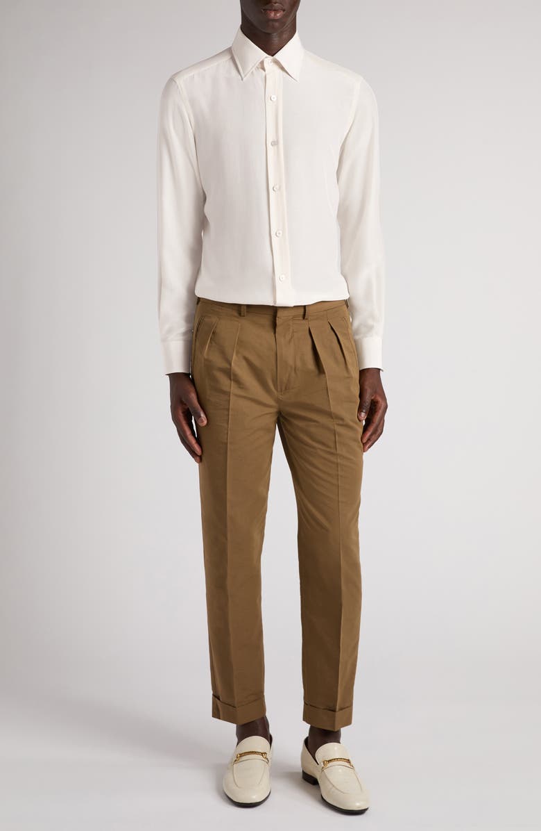 TOM FORD Fluid Double Pleat Cotton & Silk Poplin Pants, Alternate, color, Chestnut