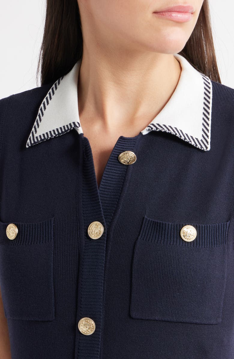 ZOE AND CLAIRE Contrast Collar Button-Up Shirtdress, Alternate, color, Navy