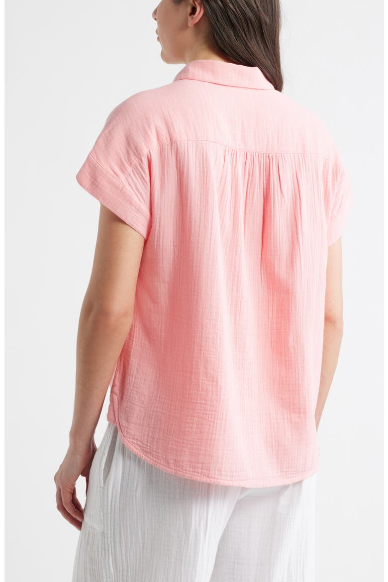 Cotton Gauze Button-Up Shirt, Alternate, color, PINK DIANTHUS