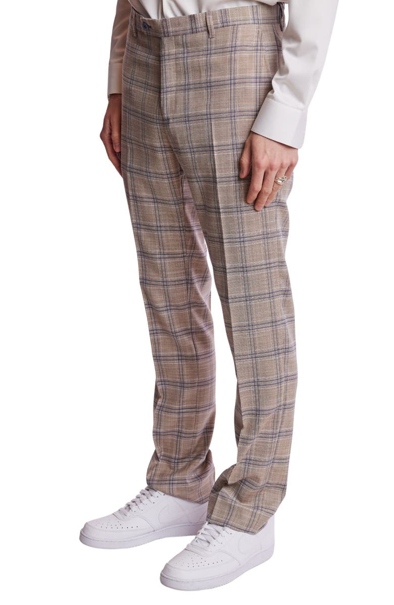 PAISLEY & GRAY Downing Slim Flat Front Windowpane Dress Pants, Alternate, color, Tan Blue White Check
