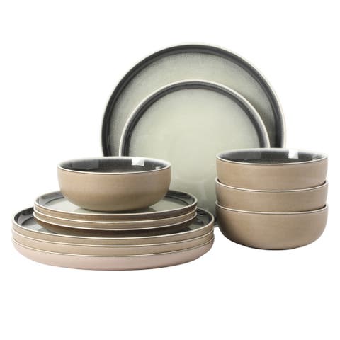 Island Bay New Bone China Dinnerware Set, Reactive Glaze Plates and Bowls, and Cream