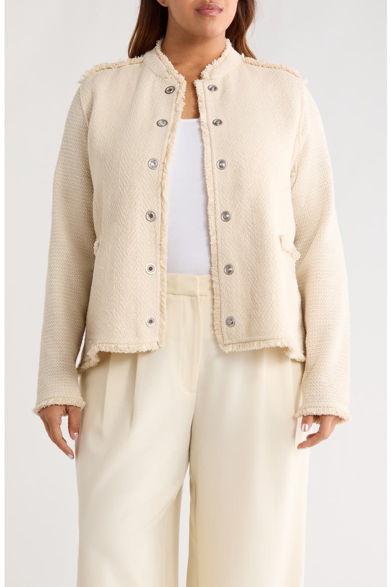 Fringe Mixed Knit Military Jacket, Main, color, NEUTRAL MIX