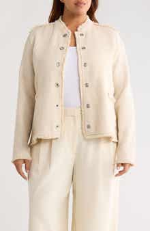 Fringe Mixed Knit Military Jacket