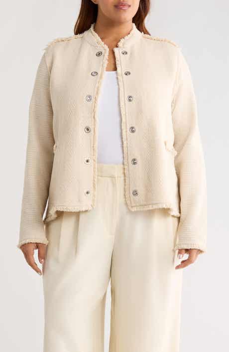 NIC+ZOE Fringe Mixed Knit Military Jacket