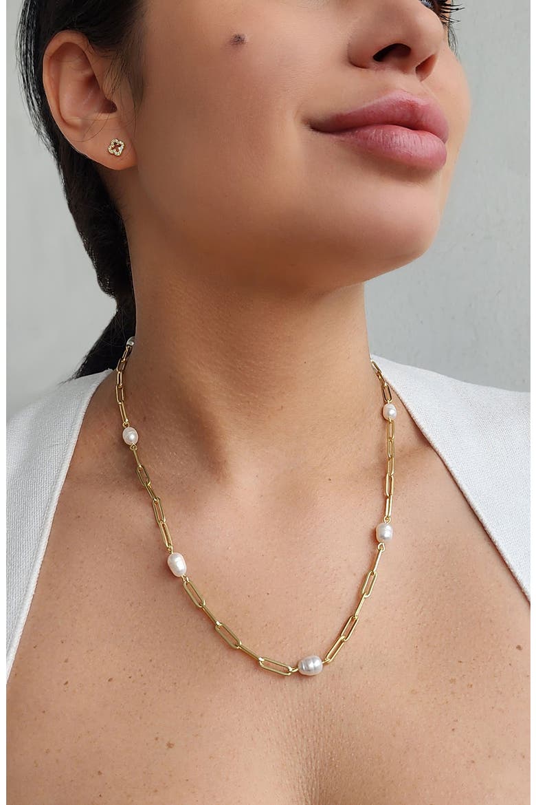 14K Gold Plated Freshwater Station Necklace, Alternate, color, WHITE