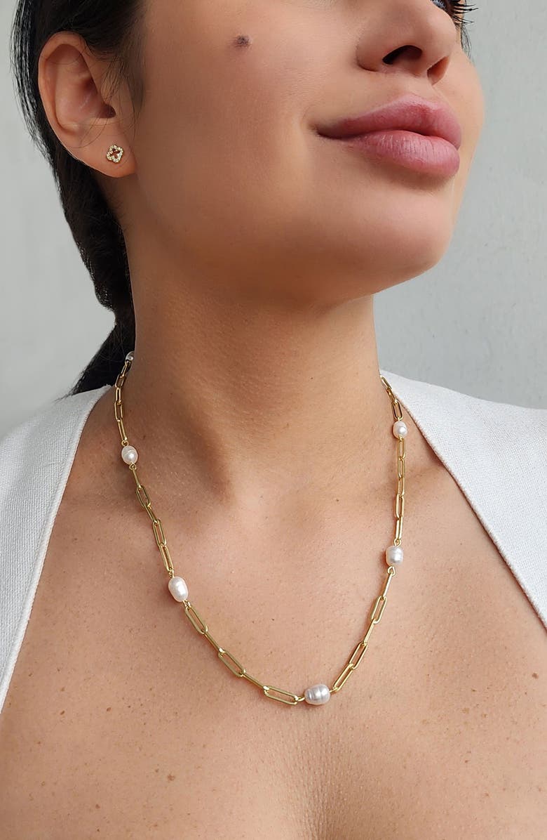 Adornia 14K Gold Plated Freshwater Station Necklace, Alternate, color, White