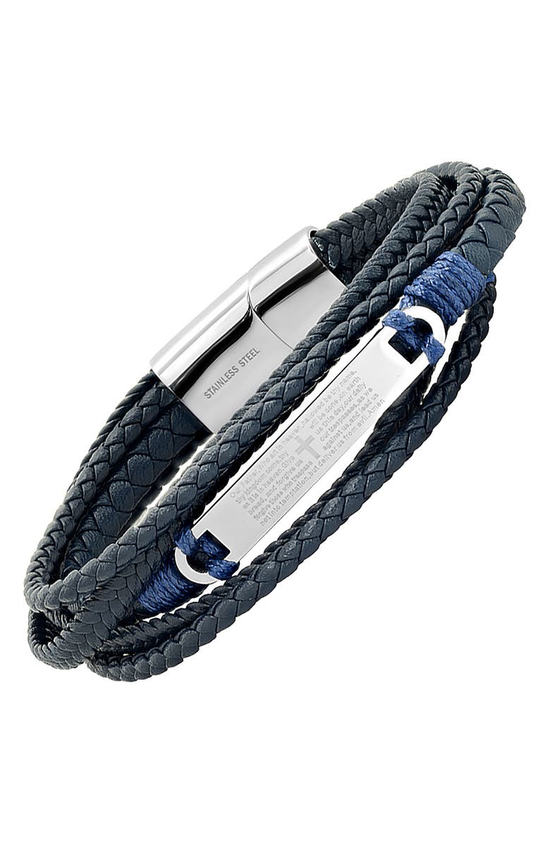 HMY JEWELRY Men's Prayer Layered Braided Leather Bracelet, Alternate, color, Black/ Navy