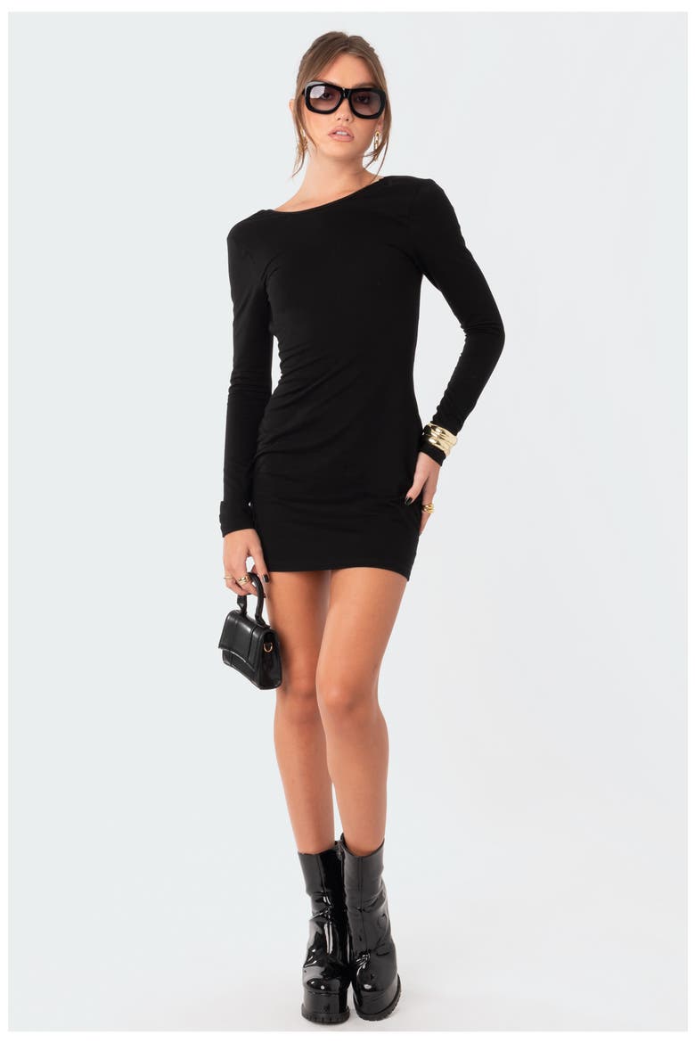 Ellie Long Sleeve Open Back Minidress, Alternate, color, BLACK