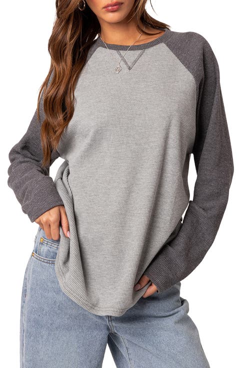 Me Time Oversize Raglan Sleeve Waffle Knit Top