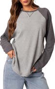 EDIKTED Me Time Oversize Raglan Sleeve Waffle Knit Top