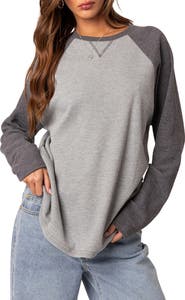 EDIKTED Me Time Oversize Raglan Sleeve Waffle Knit Top