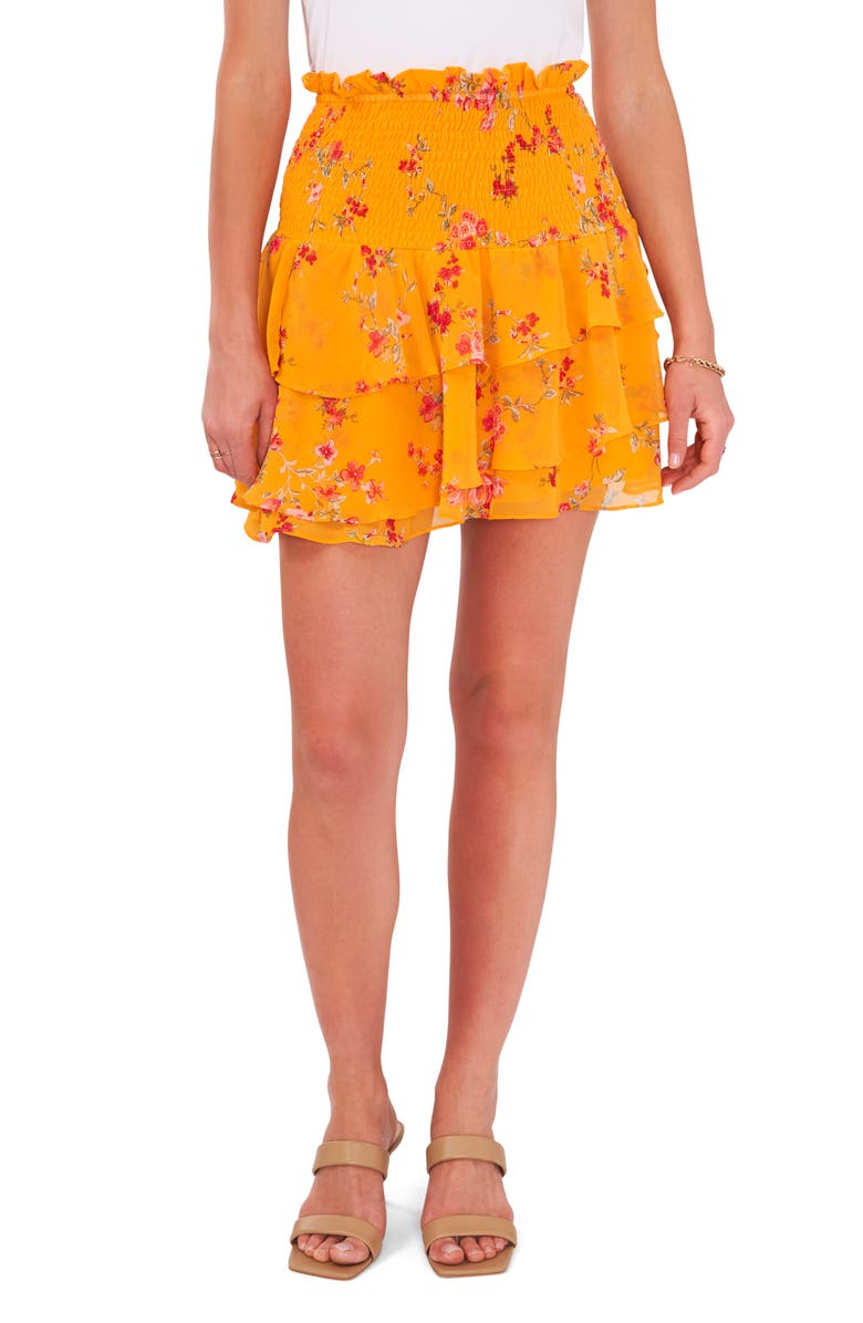 1.STATE Floral Print Smocked Waist Miniskirt, Main, color, 