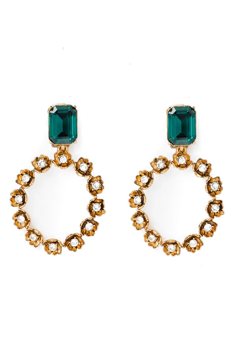 Oscar de la Renta Stone Flower Hoop Drop Earrings, Main, color,