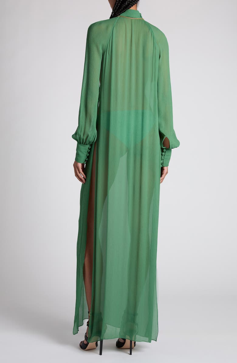 TOM FORD Long Sleeve Silk Crepon Caftan Dress, Alternate, color, Fg327 Grass Green