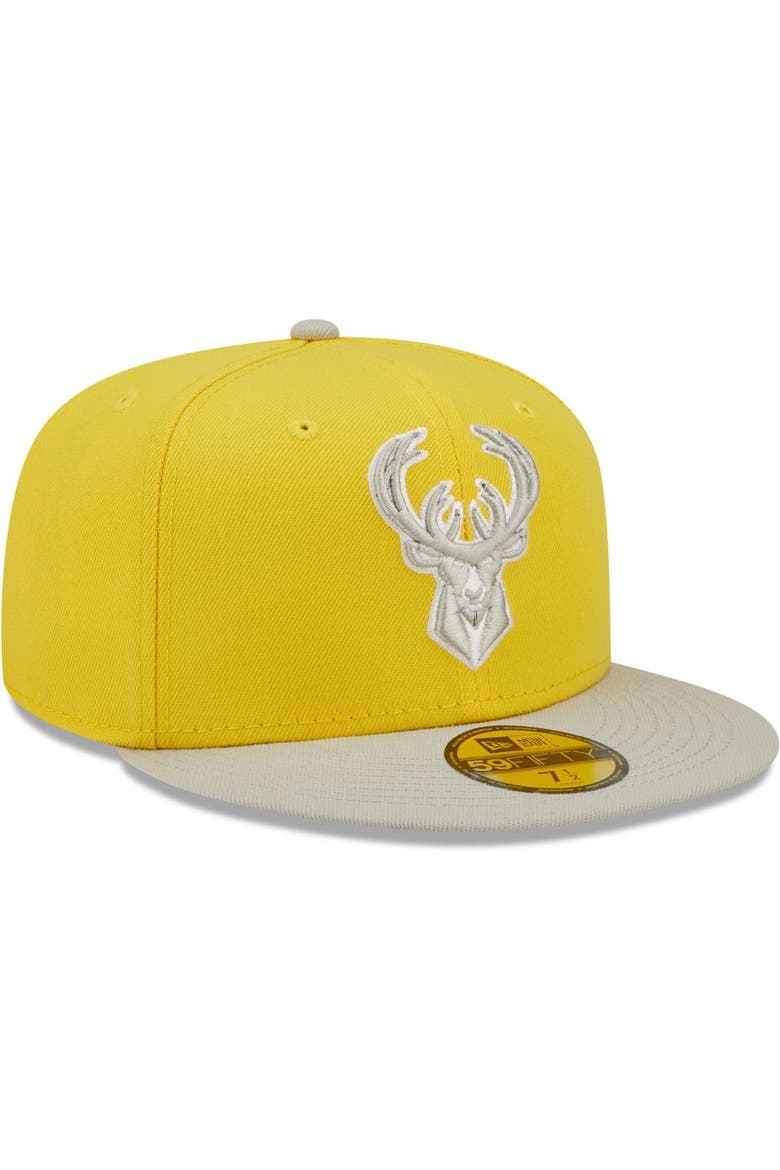 Men's New Era Yellow/Gray Milwaukee Bucks Color Pack 59FIFTY Fitted Hat, Alternate, color, Yellow