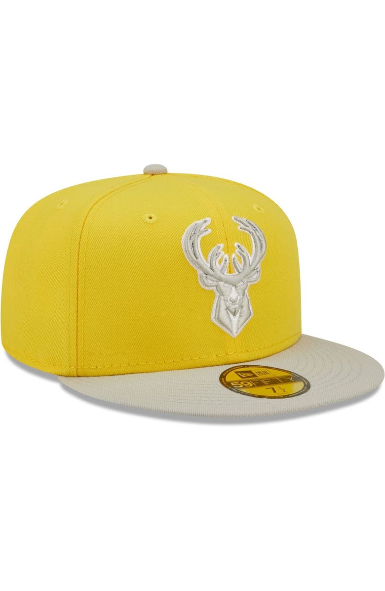New Era Men's New Era Yellow/Gray Milwaukee Bucks Color Pack 59FIFTY Fitted Hat, Alternate, color,
