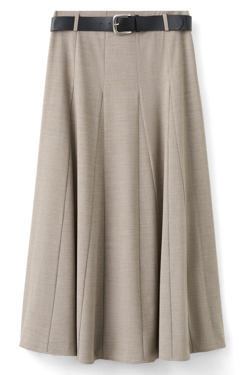 MANGO Belted Godet Pleat A-Line Skirt, Main, color, Grey