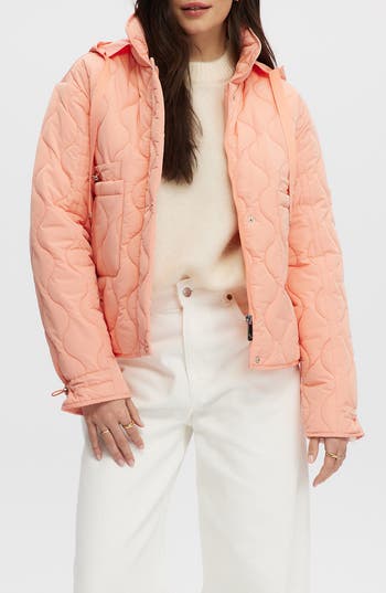 Noize Philipa Water Resistant Hooded Quilted Jacket In Coral
