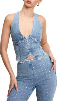 Good American Dolly Crystal Denim Vest