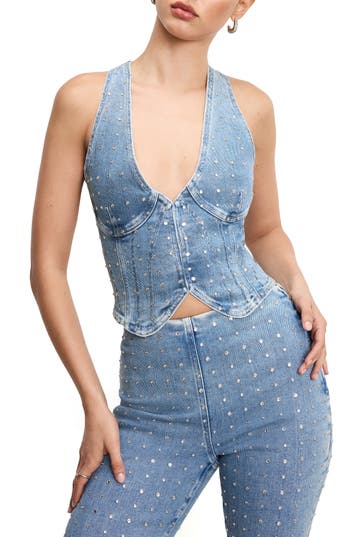 Good American Dolly Crystal Denim Vest