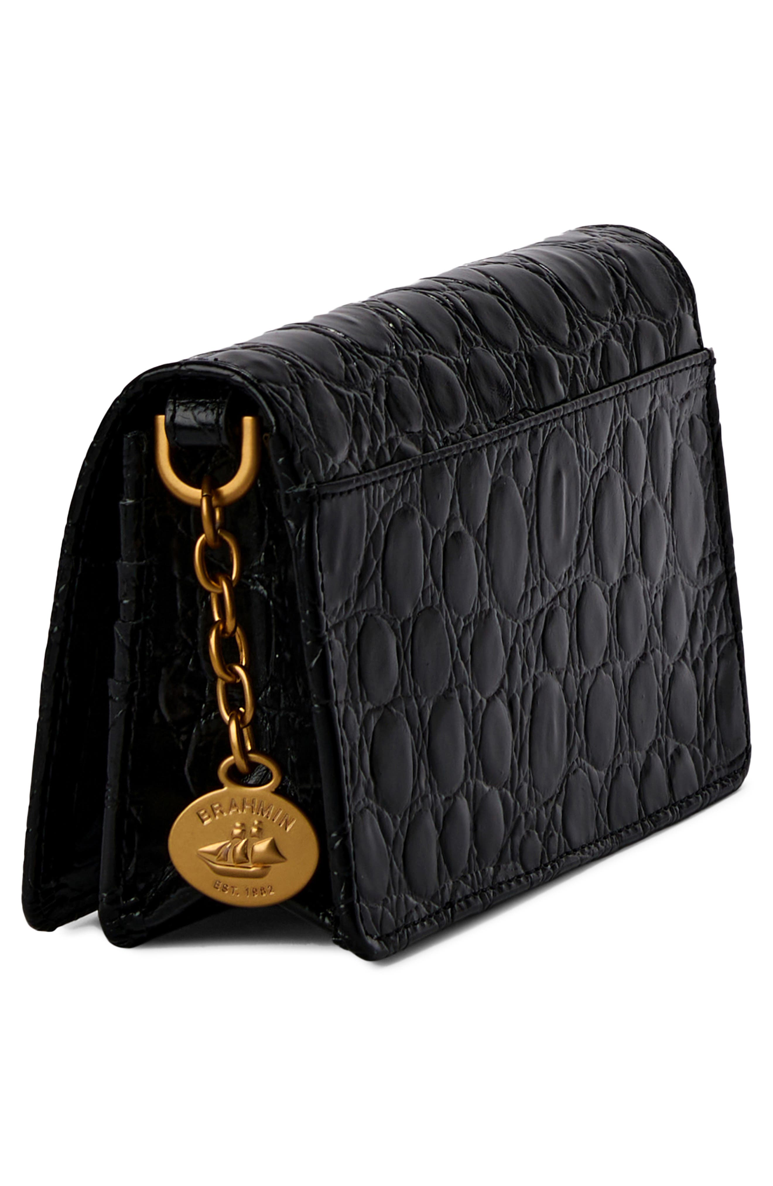 Brahmin Minuette Croc Embossed Leather Crossbody Bag, Alternate, color, Black