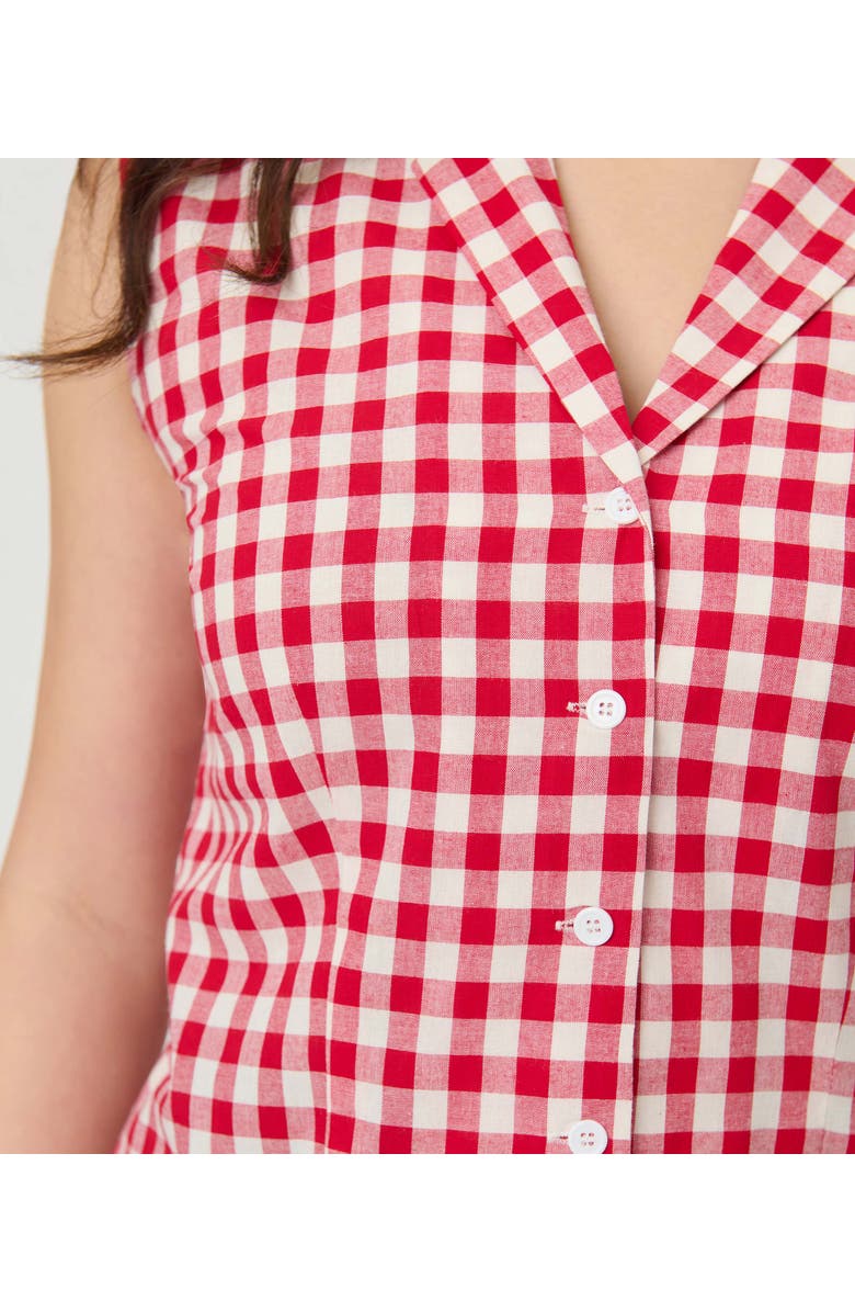 Unique Vintage Notched Collar Cotton Blouse, Alternate, color, Red Gingham
