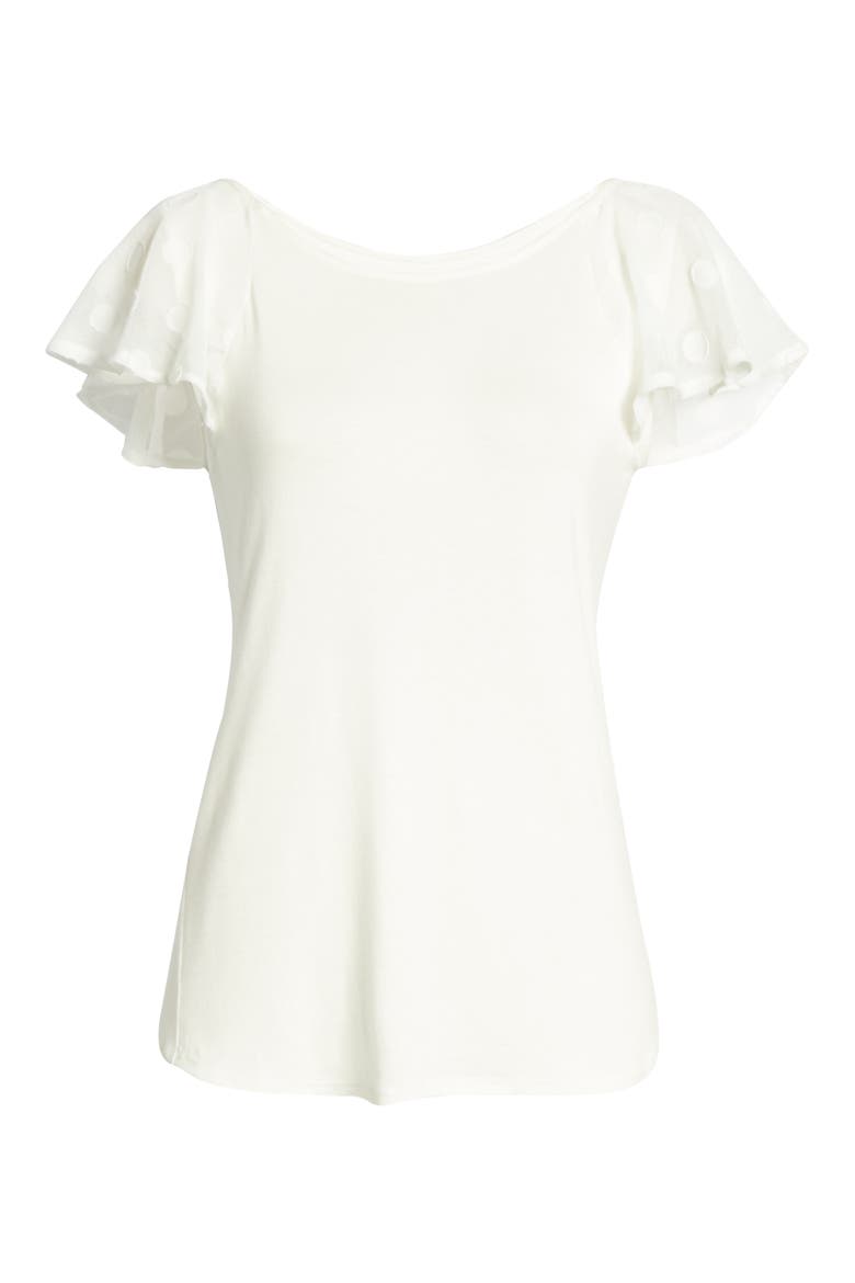 Dot Chiffon Flutter Sleeve Top, Alternate, color, IVORY