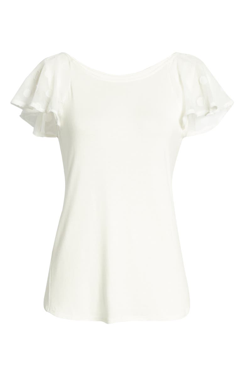 Loveappella Dot Chiffon Flutter Sleeve Top, Alternate, color, 