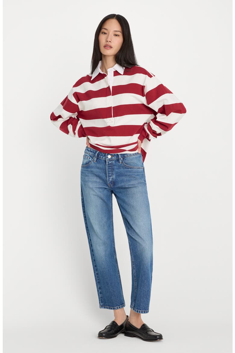 Oversize Rugby Polo Top, Alternate, color, MERLOT AND CHALK RUGBY STRIPE