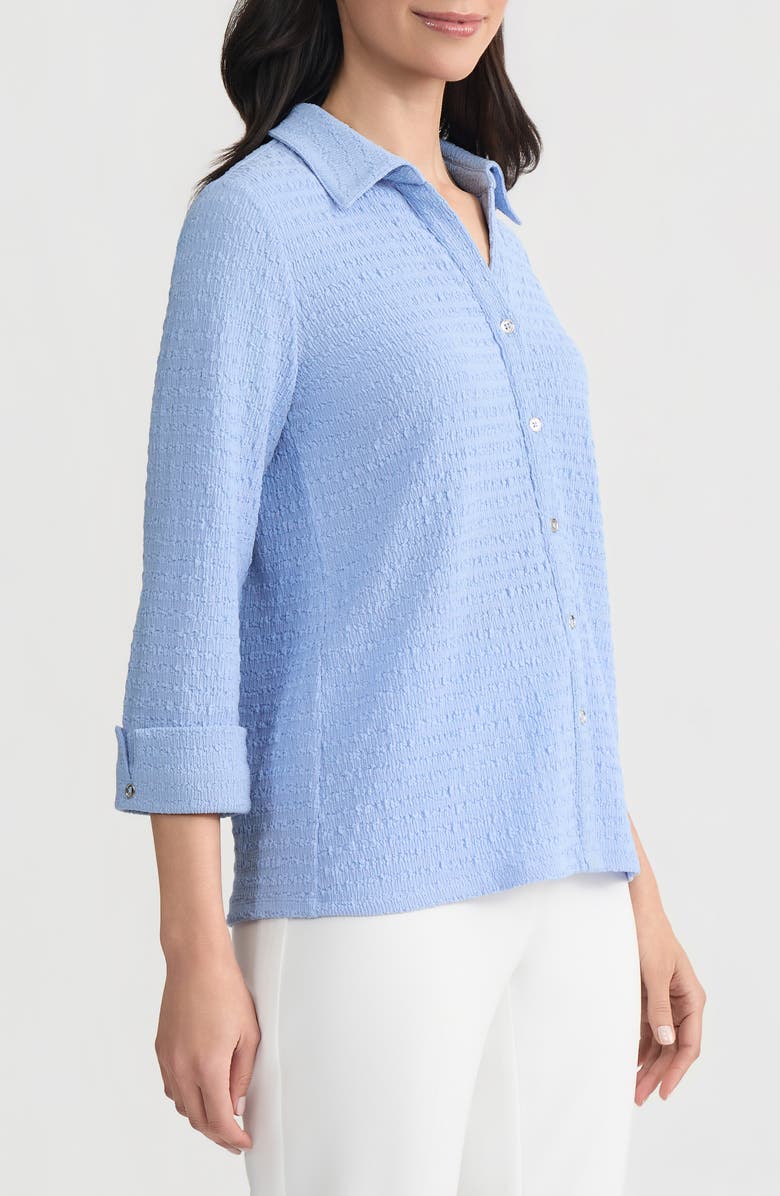 KASPER Ridge Knit Button-Up Shirt, Alternate, color, Paris Bleu