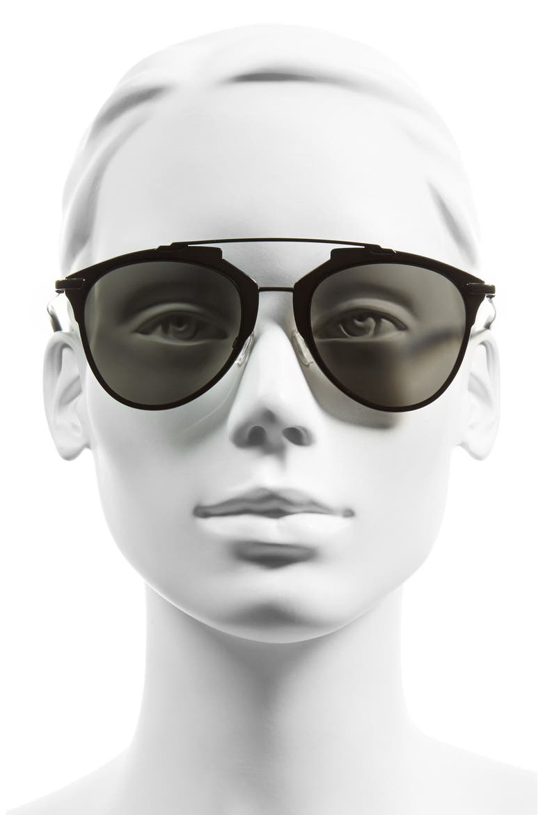Reflected 52mm Brow Bar Sunglasses, Alternate, color, BLACK/ BLACK MIRROR