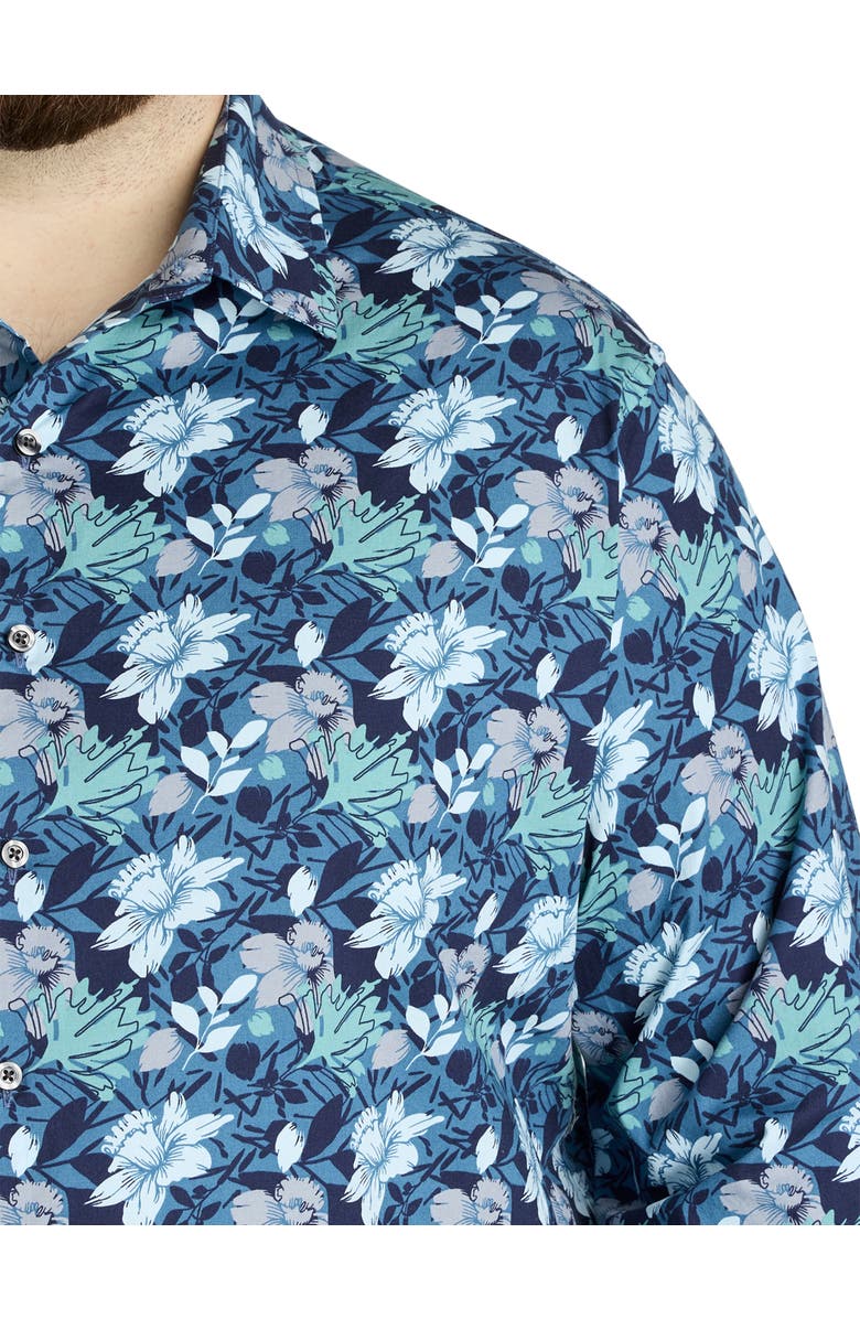 Synrgy by DXL Big & Tall Floral Print Sport Shirt, Alternate, color, Blue