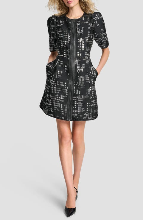 Front Zip Abstract Jacquard Minidress