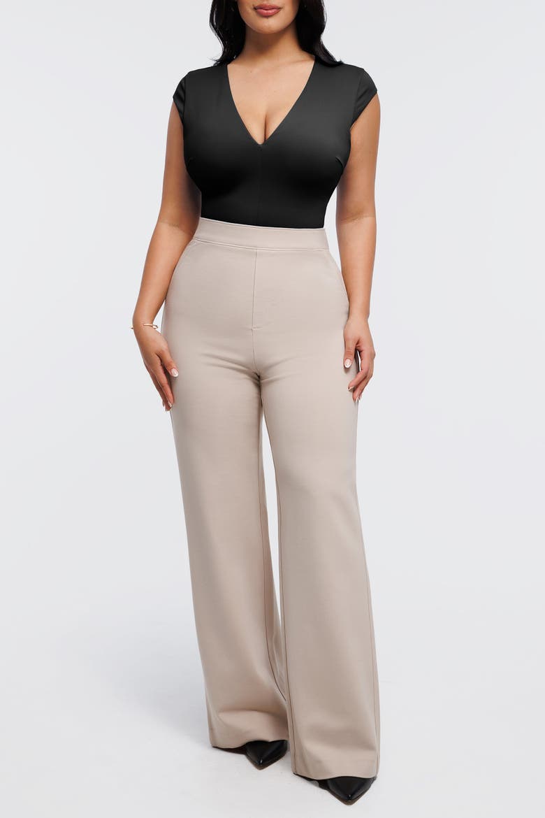 Shapewear V-Neck Cap Sleeve Tummy Control Bodysuit, Alternate, color, Jet