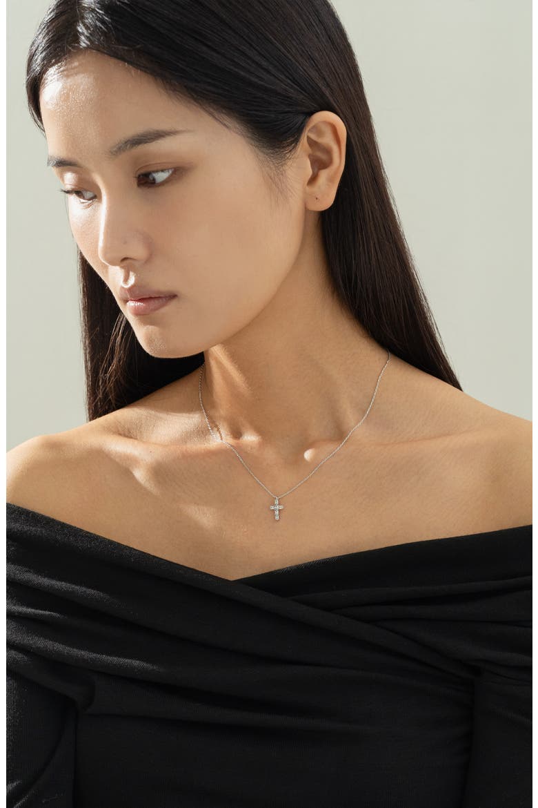 14k Gold Plated Evelina Crystal Cross Necklace Gift Guide, Alternate, color, Silver