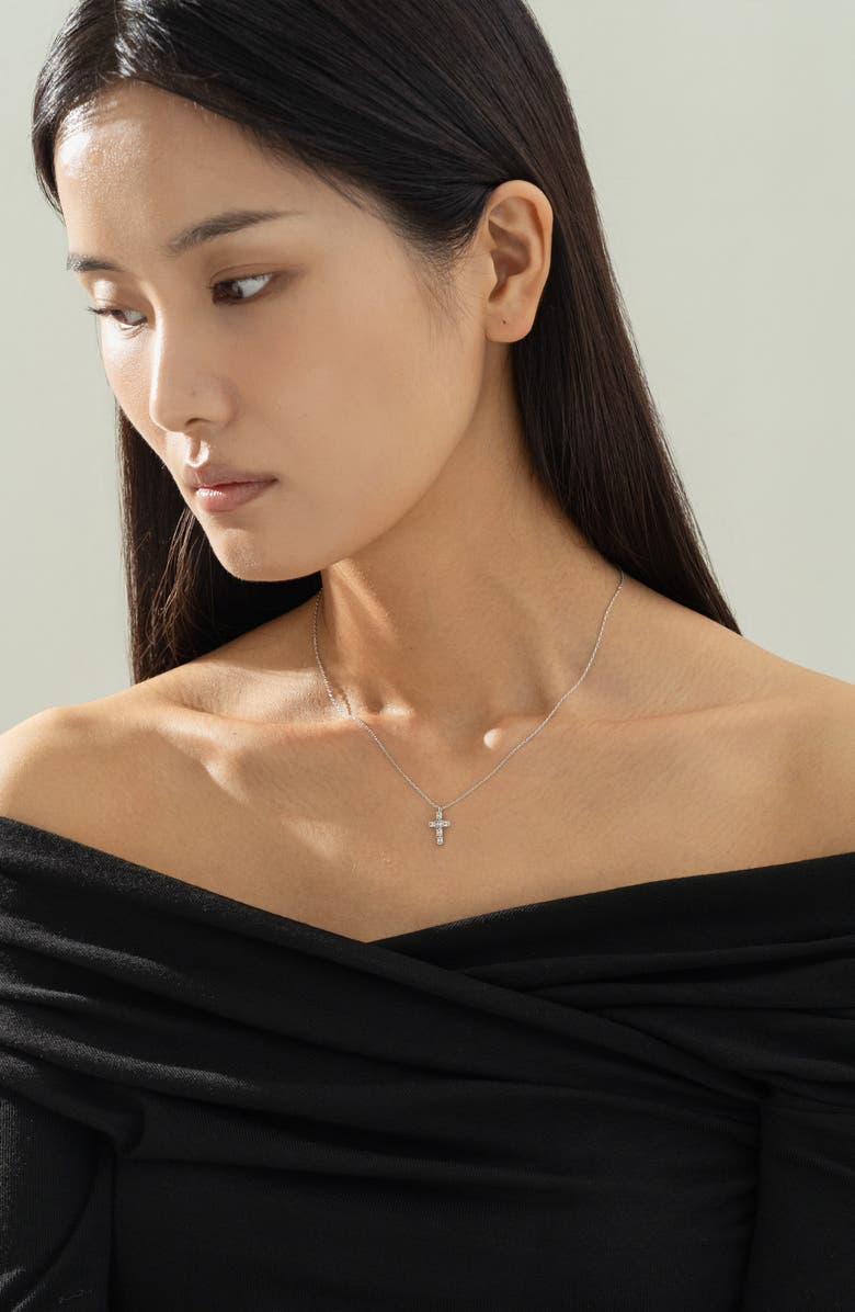 Bearfruit Jewelry 14k Gold Plated Evelina Crystal Cross Necklace Holiday Gift Guide, Alternate, color, Silver