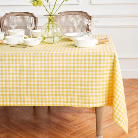 Linen Table Throw - Gingham Check, 52" x 52" Inch