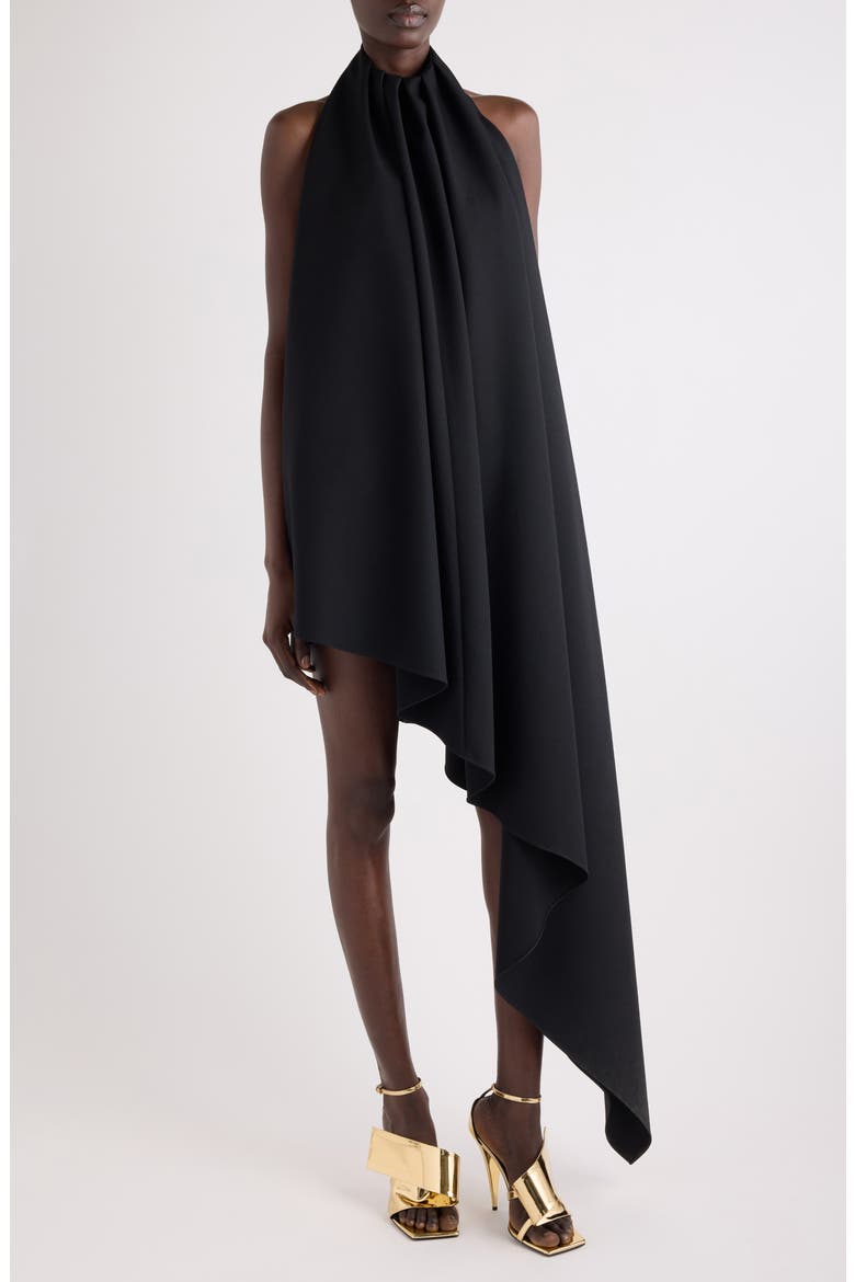 Wool Asymmetric Halter Dress, Main, color, BLACK