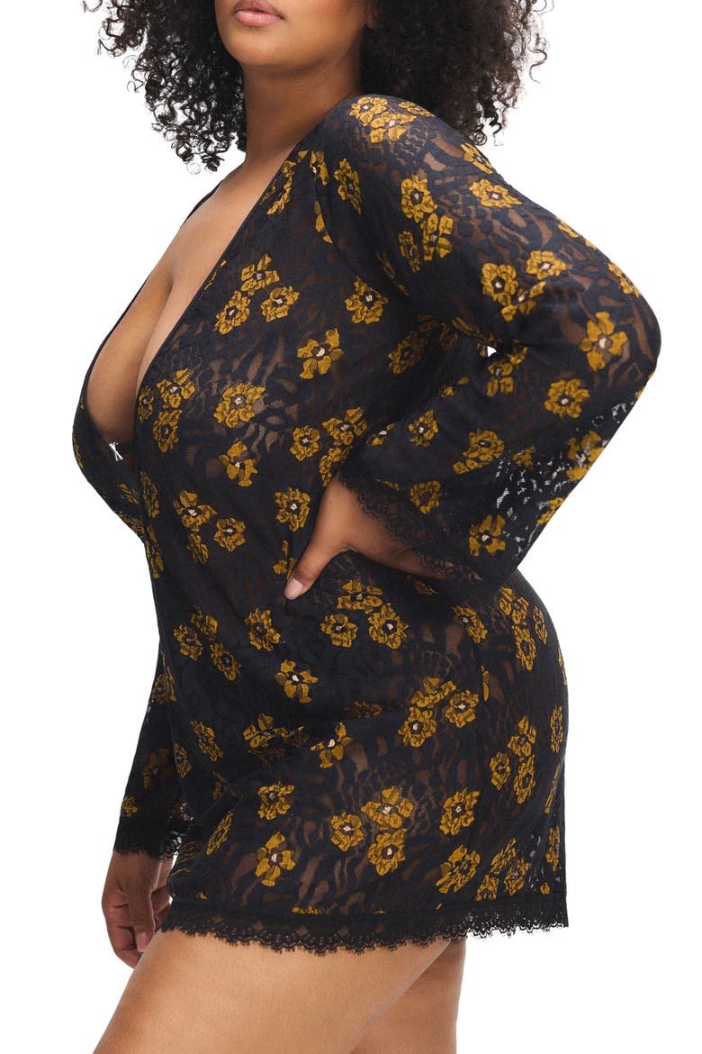 Feline Floral Sleep Shift Dress, Alternate, color, BLACK CAVIAR