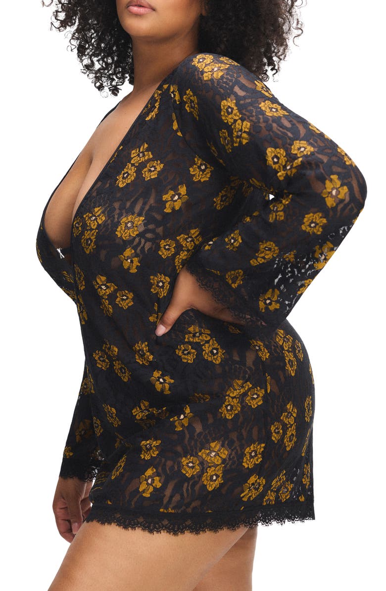 SAVAGE X FENTY Feline Floral Sleep Shift Dress, Alternate, color, Black Caviar