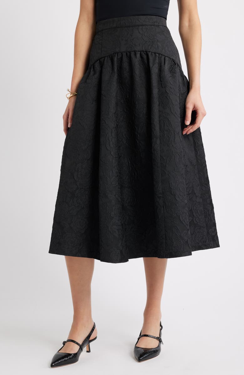 Caslon<sup>®</sup> Floral Jacquard Full Midi Skirt, Main, color, Black Jacquard